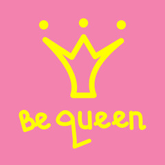 Postcard with yellow crown and text isolated on pink background. Can be used for printable souvenirs