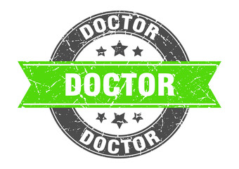 Fototapeta premium doctor round stamp with ribbon. label sign