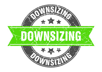 downsizing round stamp with ribbon. label sign