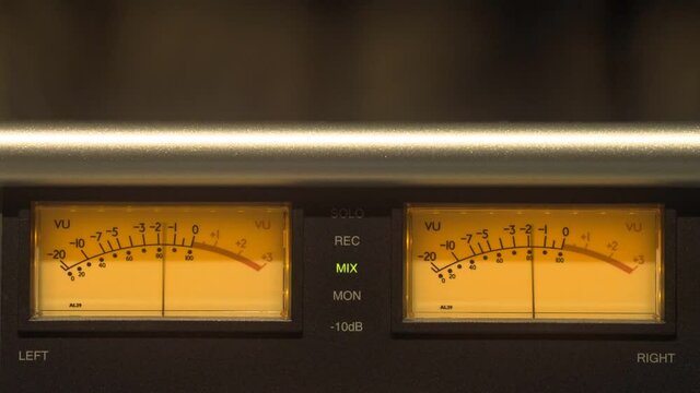 Analog sound volume meter at the recording studio