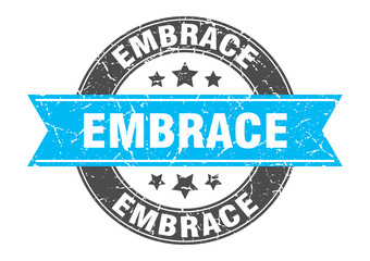 Obraz premium embrace round stamp with ribbon. label sign