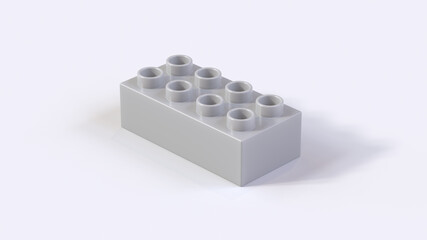Fototapeta premium Grey Plastic Building Block on a White Background. 3d render with a work path