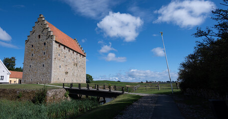 Panoramic view of the old medieval stone keep called Glimmingehus in Skåne, Sweden