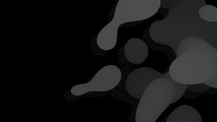 Liquid monochrome metaball organic structure. The liquid viscous droplets with gradient color on a black background. Fluid abstract futuristic shapes. Vector illustration.