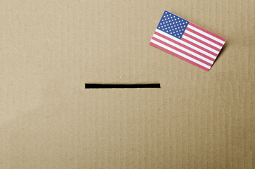 Top view of voting box and American flag on it.Concept of elections