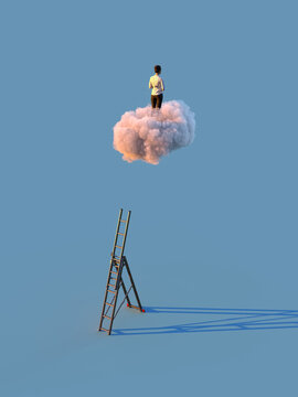 businesswoman travels on cloud