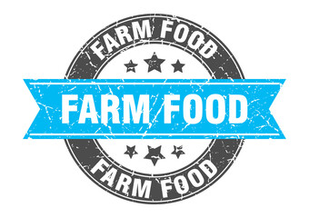 farm food round stamp with ribbon. label sign