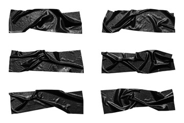 Black wrinkled adhesive tape isolated on white background. Black Sticky scotch tape of different sizes.