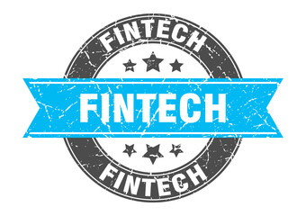 fintech round stamp with ribbon. label sign