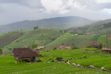 Natural scenery of green mountains and clear blue sky