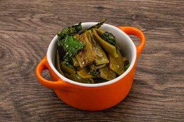 Vagan cuisine with roasted green bean