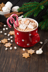 Big red Cup of hot Chocolate drink with Marshmallows