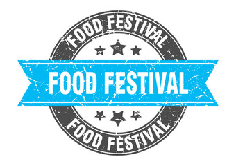 food festival round stamp with ribbon. label sign
