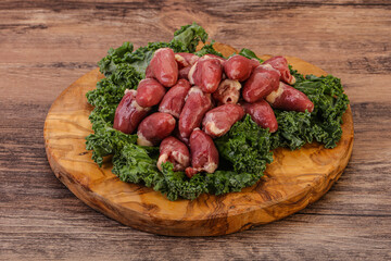 Raw chicken hearts for cooking