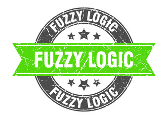 fuzzy logic round stamp with ribbon. label sign