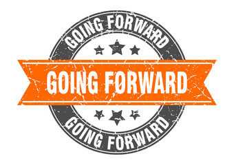 going forward round stamp with ribbon. label sign