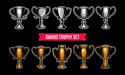 Gold and silver trophy vector set