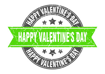 Obraz premium happy Valentine's day round stamp with ribbon. label sign
