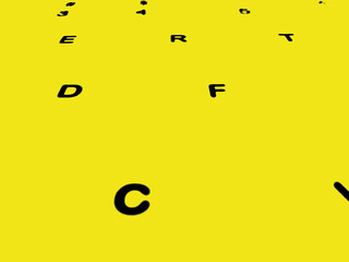 Fototapeta premium Creative Fine Art Image Illustration of Dark Black English Alphabet Letters On Yellow Glowing Background Copy Space For Text. Modern abstract front style in computer keyboard typewriter sequence order
