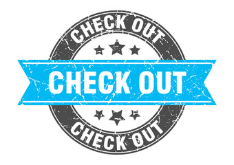 Fototapeta premium check out round stamp with ribbon. label sign