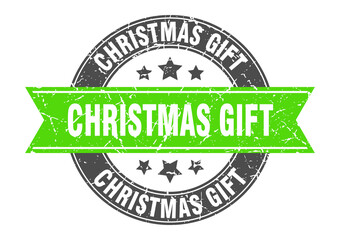 christmas gift round stamp with ribbon. label sign