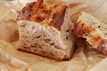 homemade sourdough bread cut into pieces