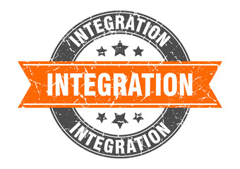 integration round stamp with ribbon. label sign