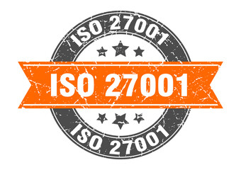 iso 27001 round stamp with ribbon. label sign