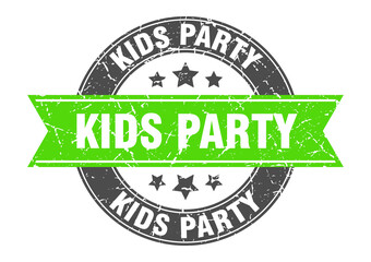 kids party round stamp with ribbon. label sign