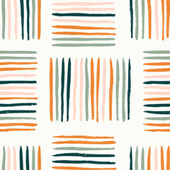 Colorful basket weave abstract vector pattern. Stripes creating rectangles forming a weave. Orange, pink, green colors over white.  Great for home decor, fabric, wallpaper, stationery, design projects