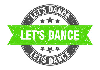 let's dance round stamp with ribbon. label sign