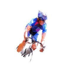 Cycling. Low polygonal road cyclist front view. Abstract geometric isolated vector illustration