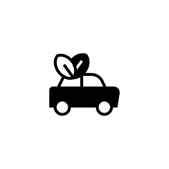 Eco Car Icon in black flat glyph, filled style isolated on white background
