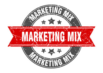 Obraz premium marketing mix round stamp with ribbon. label sign