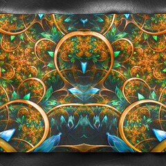 3D rendering of plastic background with embossed fractal on leather