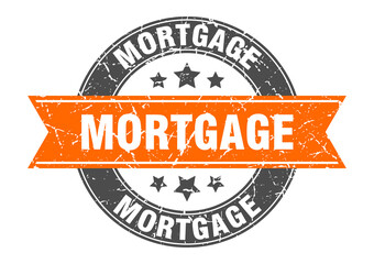mortgage round stamp with ribbon. label sign