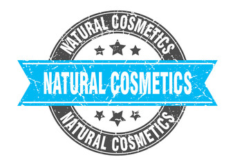 natural cosmetics round stamp with ribbon. label sign