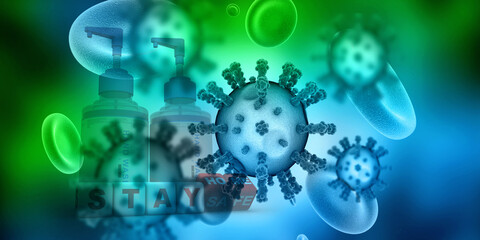 3d render Corona virus microscopic view