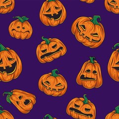Pattern with halloween pumpkin with face emotion