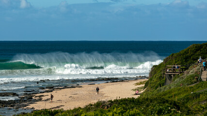 Seascape with blue ocean and breaking waves
