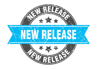 Obraz premium new release round stamp with ribbon. label sign