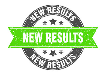 new results round stamp with ribbon. label sign
