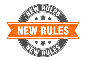 new rules round stamp with ribbon. label sign