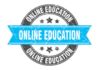 Obraz premium online education round stamp with ribbon. label sign