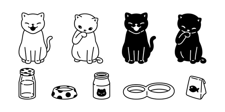cat vector icon calico kitten character cartoon pet food blow milk logo symbol doodle illustration animal design