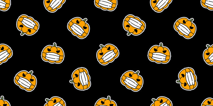 Pumpkin Halloween Seamless Pattern Face Mask Vector Covid 19 Coronavirus Cartoon Ghost Scarf Isolated Tile Background Repeat Wallpaper Icon Illustration Doodle Design