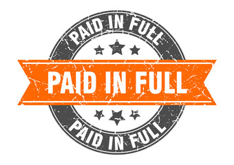 Fototapeta premium paid in full round stamp with ribbon. label sign