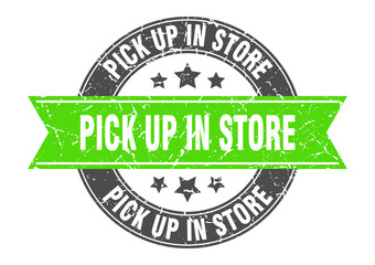 pick up in store round stamp with ribbon. label sign