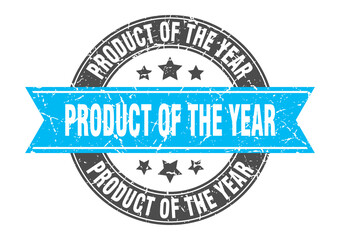 product of the year round stamp with ribbon. label sign