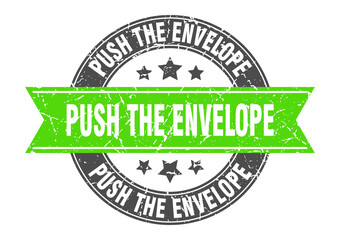 push the envelope round stamp with ribbon. label sign